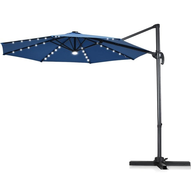 10ft Solar Offset Patio 360° Rotation Umbrella
