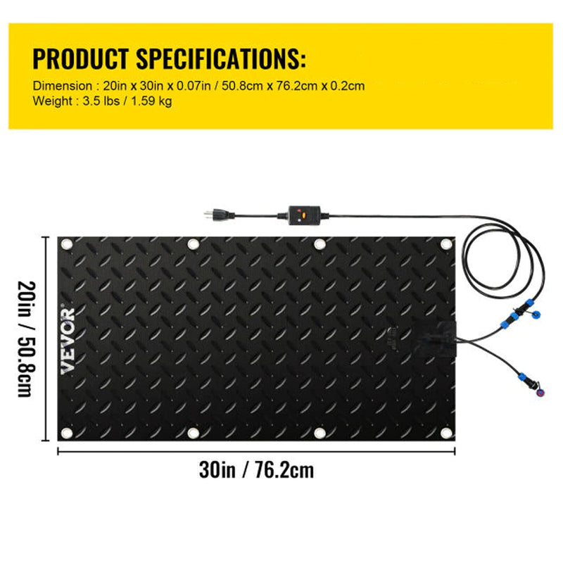 Snow Melting Mat, 20in x 30in 120V Heated Walkway Mat, PVC Heated